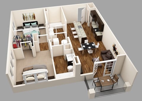 Floor plan for 2 beds, 2 baths, 931 sqft